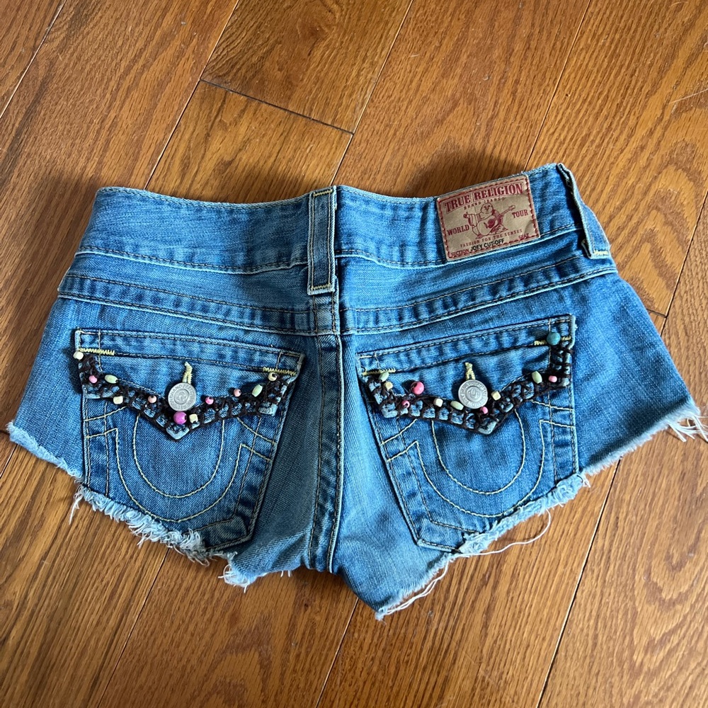 True Religion Joey Cut-Off Low Rise Denim Short Shorts